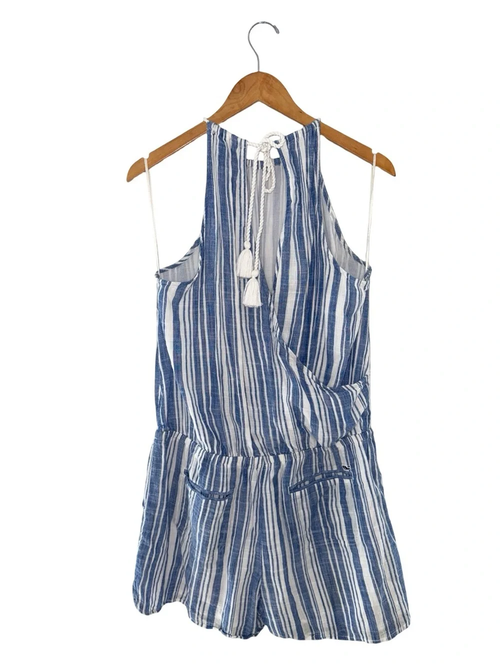 Vineyard Vines Blue and White Striped Halter Romper